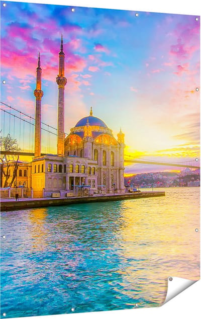 Gards Tuinposter Kleurrijke Ortakoy Moskee in Instanbul - 120x160 cm - Tuindoek - Tuindecoratie - Wanddecoratie buiten - Tuinschilderij