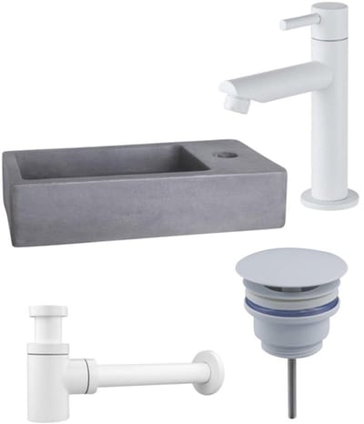 FugaFlow Eccelente Pietra fonteinset - 40x22x8cm - 1 kraangat - fonteinkraan wit mat - beton