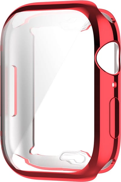 By Qubix - Siliconen case (volledig beschermd) 45mm - Rood - Geschikt voor Apple watch 45mm hoesje - screenprotector - Bescherming iWatch - Bescherm hoesje