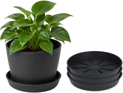 Pro Garden plantenpot onder schotel - 3x - opvang schaal - antraciet - dia 29 cm - Kunststof