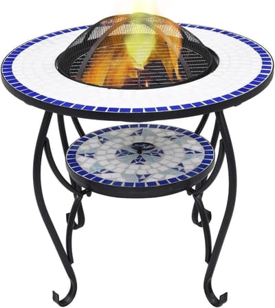 Vuurkorf - Terrashaard Grill - Gezellige Avonden - Met Grillfunctie - 68 x 68 x 60 cm - Blauw Wit