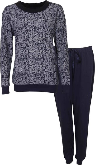 Medaillon Dames Pyjama - Katoen - Ronde Hals - Blauw - Maat L