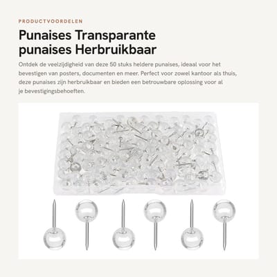 Dailygoods- Punaises 50 Stuks - Heldere Punaises - Ronde Kopnagels - Herbruikbaar - Voor Bevestigen van Posters - Perfect voor Kantoor en Thuis - Afmeting 20 x 9,5 mm - Spelden