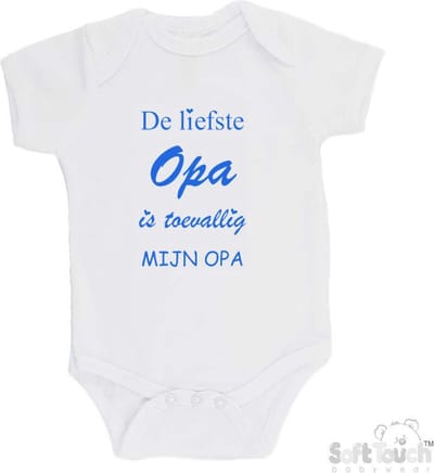100% katoenen Romper "De liefste opa is toevallig mijn opa" Jongens Katoen Wit/blauw Maat 62/68