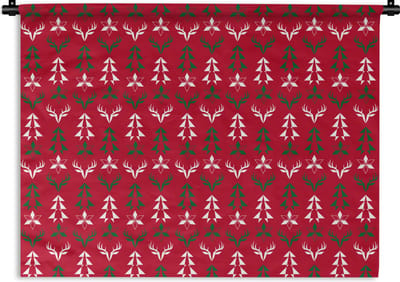 Wandkleed - Wanddoek - Hert - Patroon - Kerst - 120x90 cm - Wandtapijt