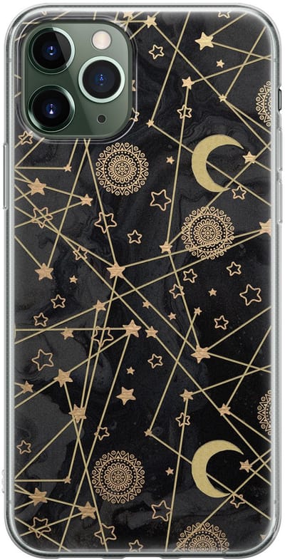Leuke Telefoonhoesjes - Hoesje geschikt voor iPhone 11 Pro Max - Sterren, zon, maan - Soft case - TPU - Sterren - Zwart