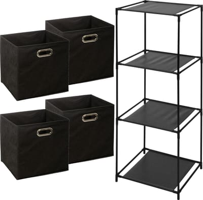 Storage Solutions Opbergrek Smartrack - met 4x mandjes linnen - zwart - 34 x 104 cm