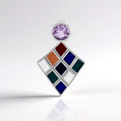 Cavill - Zilveren Hanger 925 Sterling Zilver Geplatineerd - Lavendel Amethist Rond 6mm - Geometrische Ruitvorm - Luxe Sieraden Brazilië