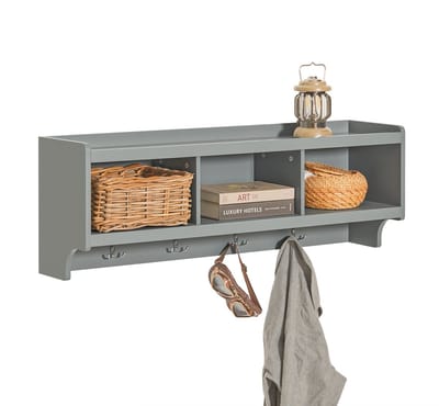 SoBuy Kapstokken, Wandkapstok met 3 Compartimenten en 4 Haken, Grijs, 100x25x35 cm, Voor Entree, Kleedkamer, Badkamer, FHK28-HG