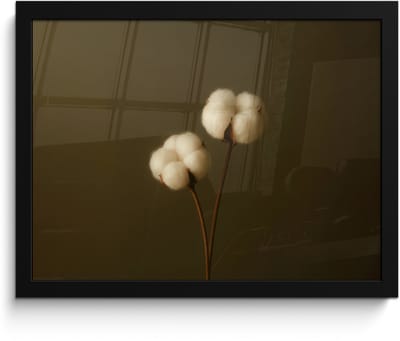 Poster in lijst - Fotolijst 40x30 cm - Posters - Takken - Katoen - Wit - Bollen - Posterlijst zwart - Decoratie - Wanddecoratie woonkamer - Muurdecoratie slaapkamer