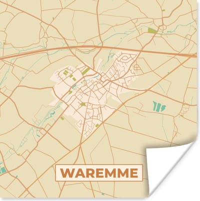 Poster Plattegrond - Stadskaart - Waremme - Kaart - België - 100x100 cm XXL