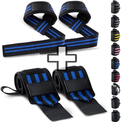 VLSelect® Lifting straps - Wrist wraps - Powerlifting - Zwart/Blauw