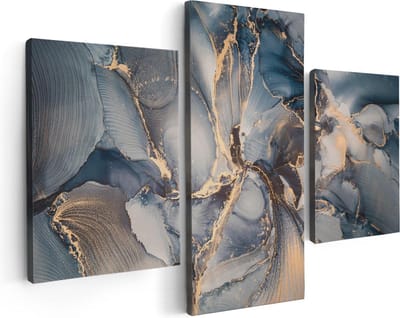 Artaza Canvas Schilderij Drieluik Abstracte Luxe Kunst - Zwart met Goud - 90x60 cm - Wanddecoratie Woonkamer - Schilderijen - Muurdecoratie