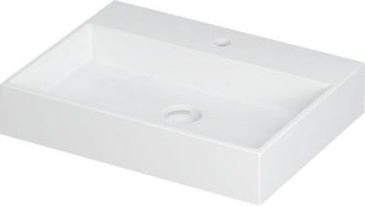 INK United wastafel porselein met 1 kraangat, inclusief porseleinen click plug en verborgen overloop systeem 60x45x11cm, mat wit