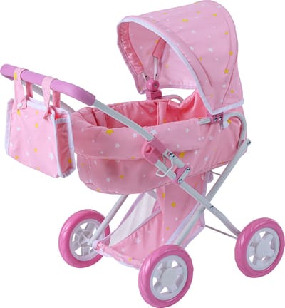 Teamson Kids Luxe Poppenwagen Voor Babypoppen - Accessoires Voor Poppen - Roze/Wit/Sterren