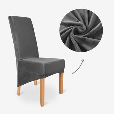 BankhoesDiscounter Velvet Hoge Rugleuning Stoelhoes – Grijs – Eetkamer Stoelhoezen – Stoelhoezen Eetkamerstoelen – Stoelhoezen Stretch