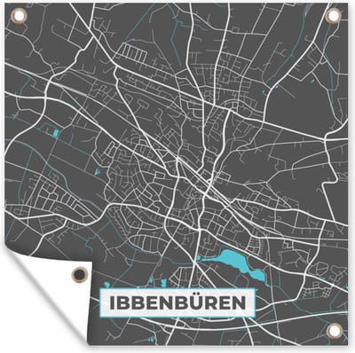 Tuin poster Stadskaart – Plattegrond – Duitsland – Blauw – Ibbenbüren – Kaart - 200x200 cm - Tuindoek