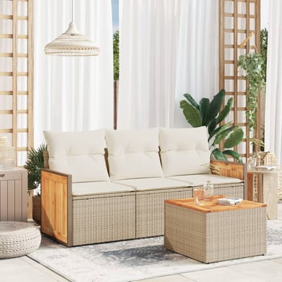 vidaXL - 4-delige - Loungeset - met - kussens - poly - rattan - beige