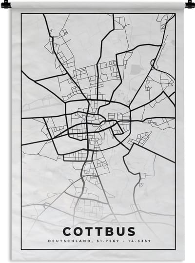 Wandkleed - Wanddoek - Cottbus - Kaart - Stadskaart - Plattegrond - 120x180 cm - Wandtapijt