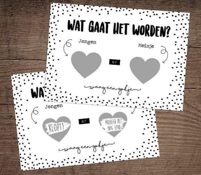 Kraskaart JONGEN - Een hij of een zij Wat denk jij? Waag een gokje! - Gender reveal party - Boy or girl kraskaarten - Zwart wit - Inclusief kraft envelop