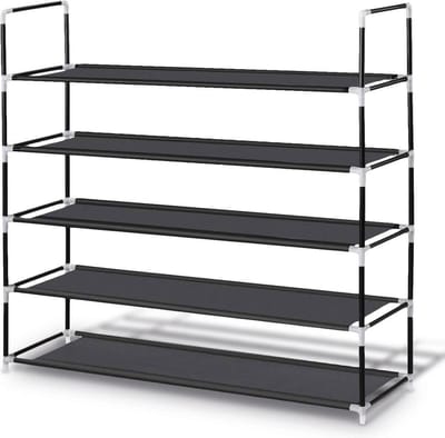 LifeGoods Schoenenrek - Schoenenkast - Voor 20 tot 30 Paar Schoenen - 5 Verstelbare Lagen - Schoenen Opbergsysteem - Kunststof - Zwart