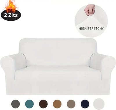 Livano Bankhoes - Bankbeschermer - Stretch - Sofa Cover - Fluweel - Wit - 2 Zits