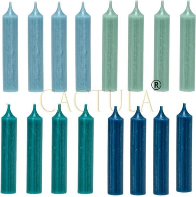 Cactula dinerkaarsen 12 cm in 4 kleuren Blue Moon | 16 stuks | Lichtblauw Turquoise Jadegroen Donkerblauw