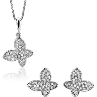 Orphelia 'Jolie' Dames 925 Sterling Zilveren Set: Ketting-Hanger + Oorbellen - Zilver SET-7044