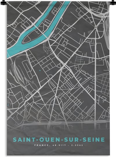 Wandkleed - Wanddoek - Saint-Ouen-sur-Seine - Frankrijk - Plattegrond - Kaart - Stadskaart - 120x180 cm - Wandtapijt
