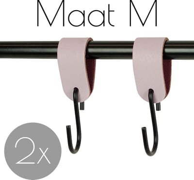 2x Leren S-haak hangers - Handles and more® | LILAPAARS - maat M  (Leren S-haken - S haken - handdoekkaakje - kapstokhaak - ophanghaken)