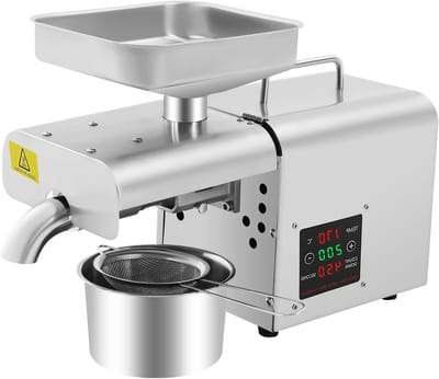 Olie Persmachine - Automatische Oliepers - Zelf Olie Maken - Dubbele Persmethode - 42 cm - Zilver