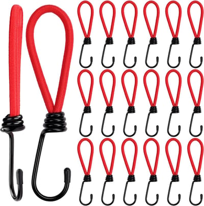 Allecto - Rood Elastieken Bungee Koord - Sterke Metalen Haken - 20 Stuks - 15cm - Ideaal Voor Kamperen - Geschikt Voor Tenten
