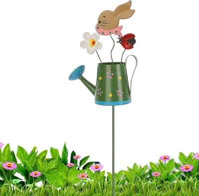 Decoratieve plantenstokken - Tuindecoratie paaltjes - Tuin verfraaien - Speels konijn en gieter design - 33 cm lengte - Multicolor