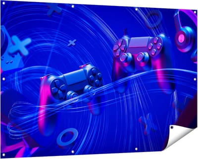 Gards Tuinposter Twee Gaming Controllers - Gamen - 150x100 cm - Tuindoek - Tuindecoratie - Wanddecoratie buiten - Tuinschilderij
