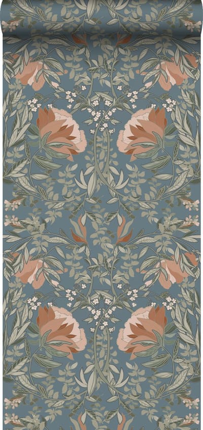 ESTAhome behang vintage bloemen in art nouveau stijl vergrijsd blauw - 53 cm x 10.05 m - 139643