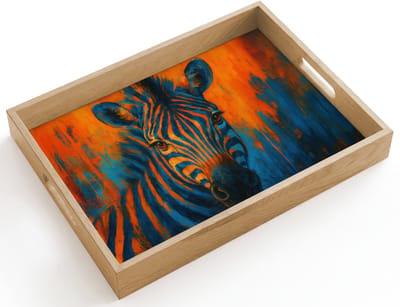 Dienblad hout 40x30 cm - Schootdienblad - Zebra - Abstract - Blauw - Borrelplank rechthoek - Plateau dienbladen
