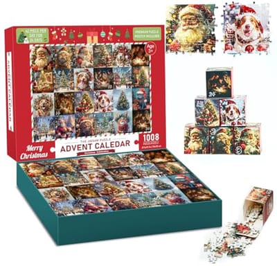 Adventskalender 2025 met 1008 kerstpuzzels - 24 dozen voor jongens en meisjes - Aftellen tot kerst