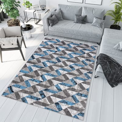 Tapiso Maya Vloerkleed Grijs Woonkamer Abstract Blauw Tapijt Maat- 140x200