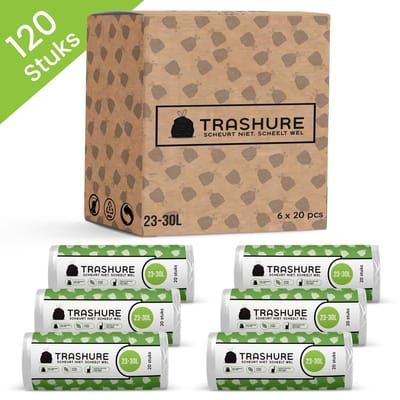 Trashure Vuilniszakken - Code G - Geschikt voor Brabantia prullenbak - 23/30 L - 6 rollen x 20 stuks - 23-30 liter met trekbandsluiting