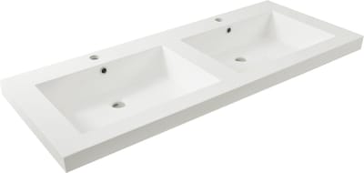 Wiesbaden Vision wastafel dubbel met 2 kraangaten 120x46x5,5 cm kunstmarmer glans wit