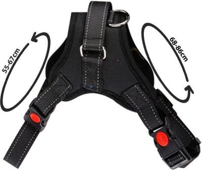 honden harnas - zwart - reflecterend - halsband - drukvrij - borstomtrek 68-86cm