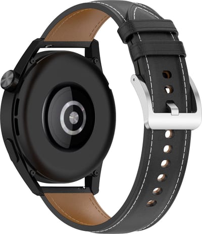 By Qubix - Geschikt voor Garmin bandje - Geschikt voor Garmin Forerunner 970 / 570 (47mm) / 255 - Luxe leren bandje - Zwart - Smartwatch bandje 22mm