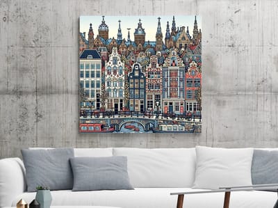 Doodle amsterdam schilderij | Amsterdamse Doodles: Een Meesterwerk van Creativiteit en Stijl | Kunst - 60x60 centimeter op Dibond | Foto op Dibond