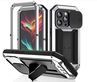 Krachtige Gehard Glazen Pantser Metalen Behuizing Geschikt Voor IPhone 15 Pro Max Stevige Cover Schokbestendig Met Cameralens bescherming houder