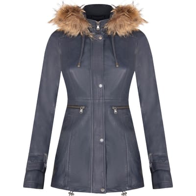 Dames warm leren parkajack met capuchon-Northwich