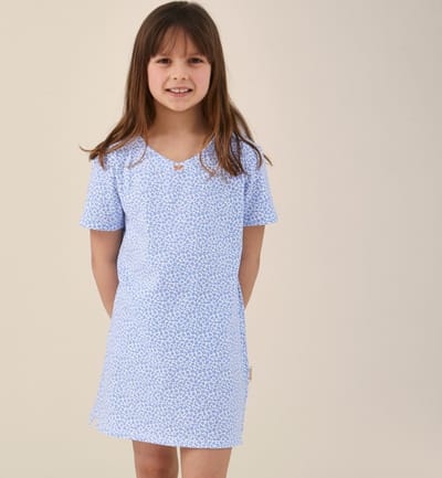 Little Label - zomer nachthemd meisjes - luipaard blauw - 98-104 / 4Y - extra zachte bio-katoen