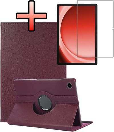 Hoes - Geschikt voor Samsung Galaxy Tab A9 - Met Screenprotector - 360 Graden Draaibare Hard Cover Case - Tablet Hoesje Draaibaar - Paars