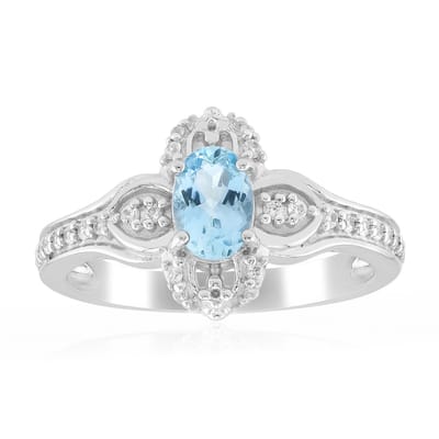 Cavill - Elegante Ring - 925 Sterling Zilver Gerhodineerd - 0,34 ct Santa Maria Aquamarijn Blauw - 28 Zirkonia 0,164 ct - Luxe Braziliaanse Edelsteen