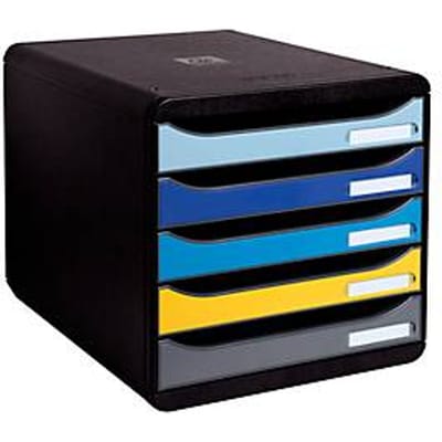 Ladebox Exacompta BEE BLUE Big Box, A4+, 5 veelkleurige & halfopen lades met uittrekstop, verzonken greep & etikethouder, Blauwe Engel