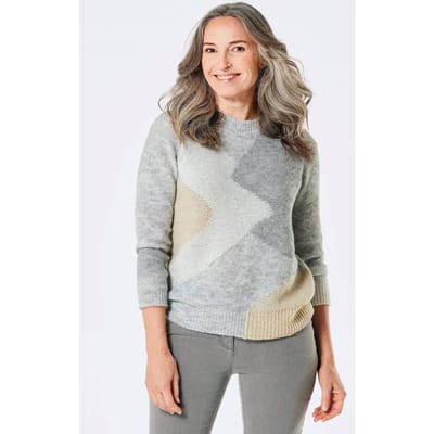 Tricot pullover met intarsiapatroon - grijs / gedess. - Gr. 42 van Goldner Fashion